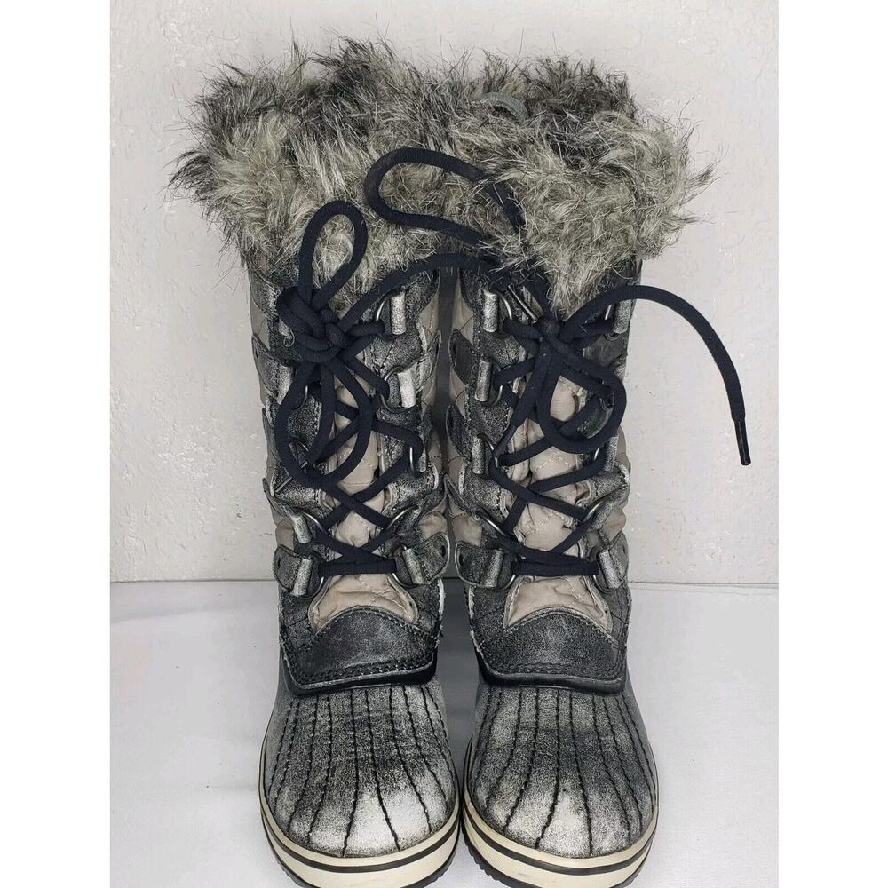 Sorel Tofino Distressed Womens 8.5 Gray Waterproof Lace Up Faux Fur Winter Boots - Picture 2 of 13